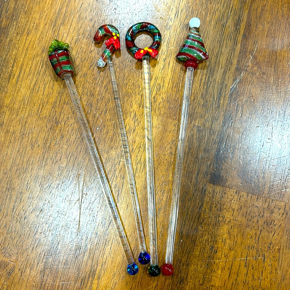 Set of 4 Christmas swizzle sticks